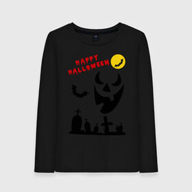 Женский лонгслив хлопок с принтом Happy Halloween в Тюмени, 100% хлопок |  | 31 октября | halloven | hallovin | halloween | hallowin | haloveen | haloven | halovin | haloween | halowen | helloween | hellowin | heloven | helowen | халлоуин | халлуин | халовин | халоуин | хелловин | хеллоуин | хеллу | хеллувин | хеловин | хелоуин | 