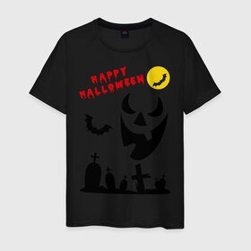 Мужская футболка хлопок с принтом Happy Halloween в Тюмени, 100% хлопок | прямой крой, круглый вырез горловины, длина до линии бедер, слегка спущенное плечо. | 31 октября | halloven | hallovin | halloween | hallowin | haloveen | haloven | halovin | haloween | halowen | helloween | hellowin | heloven | helowen | халлоуин | халлуин | халовин | халоуин | хелловин | хеллоуин | хеллу | хеллувин | хеловин | хелоуин | 