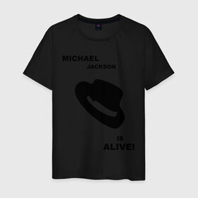 Мужская футболка хлопок с принтом Michael Jackson is Alive в Тюмени, 100% хлопок | прямой крой, круглый вырез горловины, длина до линии бедер, слегка спущенное плечо. | Тематика изображения на принте: michael jackson | mj | pop | майкл джексон | поп