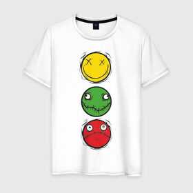Мужская футболка хлопок с принтом Смешной светофор в Тюмени, 100% хлопок | прямой крой, круглый вырез горловины, длина до линии бедер, слегка спущенное плечо. | smile | светофор | смайлик | смайлы | улыбки