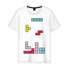 Мужская футболка хлопок с принтом Добрая игра - Тетрис в Тюмени, 100% хлопок | прямой крой, круглый вырез горловины, длина до линии бедер, слегка спущенное плечо. | 8 bit | 8 бит | tetris | добрая игра | игры | тетрис
