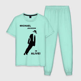 Мужская пижама хлопок с принтом Майкл Джексон жив! в Тюмени, 100% хлопок | брюки и футболка прямого кроя, без карманов, на брюках мягкая резинка на поясе и по низу штанин
 | майкл джексон