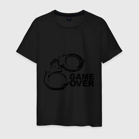Мужская футболка хлопок с принтом Game Over наручники в Тюмени, 100% хлопок | прямой крой, круглый вырез горловины, длина до линии бедер, слегка спущенное плечо. | game over | арест | арестовать | заключенный | игра окончена | милиция | наручники