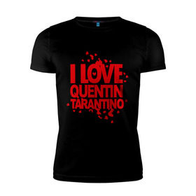 Мужская футболка премиум с принтом I love Quentin Tarantino в Тюмени, 92% хлопок, 8% лайкра | приталенный силуэт, круглый вырез ворота, длина до линии бедра, короткий рукав | Тематика изображения на принте: кветин таранино | я люблю
