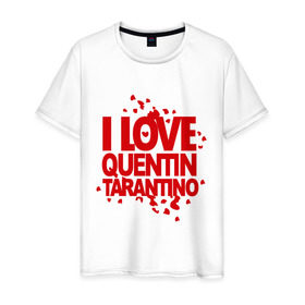 Мужская футболка хлопок с принтом I love Quentin Tarantino в Тюмени, 100% хлопок | прямой крой, круглый вырез горловины, длина до линии бедер, слегка спущенное плечо. | кветин таранино | я люблю