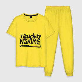 Мужская пижама хлопок с принтом Naughty by nature в Тюмени, 100% хлопок | брюки и футболка прямого кроя, без карманов, на брюках мягкая резинка на поясе и по низу штанин
 | Тематика изображения на принте: хип хоп