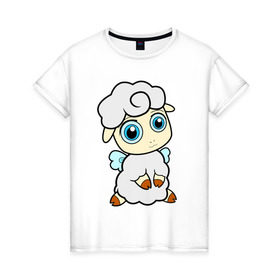 Женская футболка хлопок с принтом Милая овечка в Тюмени, 100% хлопок | прямой крой, круглый вырез горловины, длина до линии бедер, слегка спущенное плечо | животные | овечка | овца