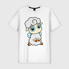 Мужская футболка премиум с принтом Милая овечка в Тюмени, 92% хлопок, 8% лайкра | приталенный силуэт, круглый вырез ворота, длина до линии бедра, короткий рукав | Тематика изображения на принте: животные | овечка | овца