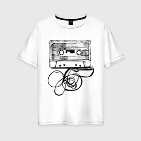 Женская футболка хлопок Oversize с принтом Размотанная кассета в Тюмени, 100% хлопок | свободный крой, круглый ворот, спущенный рукав, длина до линии бедер
 | аудиокассета | дека | касеста | компакт кассета | музыка | размотанная кассета