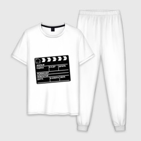 Мужская пижама хлопок с принтом Кинохлопушка в Тюмени, 100% хлопок | брюки и футболка прямого кроя, без карманов, на брюках мягкая резинка на поясе и по низу штанин
 | камера | кино | мотор   экшенкинохлопушка | режиссер | съемки