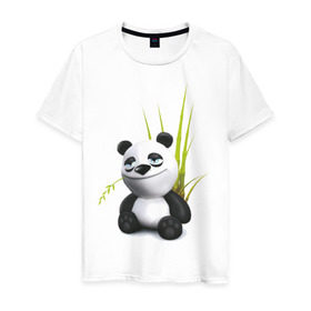 Мужская футболка хлопок с принтом Панда кайфует в Тюмени, 100% хлопок | прямой крой, круглый вырез горловины, длина до линии бедер, слегка спущенное плечо. | panda | кайф | медведь | панда кайфует