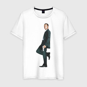 Мужская футболка хлопок с принтом Брэд Питт в Тюмени, 100% хлопок | прямой крой, круглый вырез горловины, длина до линии бедер, слегка спущенное плечо. | Тематика изображения на принте: brad pitt | брэд питт | мистер и миссис смит