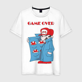 Мужская футболка хлопок с принтом Марио - Игра окончена в Тюмени, 100% хлопок | прямой крой, круглый вырез горловины, длина до линии бедер, слегка спущенное плечо. | nintendo | марио | нинтендо