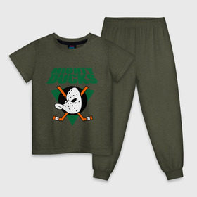 Детская пижама хлопок с принтом Anaheim Mighty Ducks (2) в Тюмени, 100% хлопок |  брюки и футболка прямого кроя, без карманов, на брюках мягкая резинка на поясе и по низу штанин
 | nhl | лига | национальная лига | нхл | хокей | хоккей | хоккейная лига