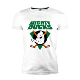 Мужская футболка премиум с принтом Anaheim Mighty Ducks (2) в Тюмени, 92% хлопок, 8% лайкра | приталенный силуэт, круглый вырез ворота, длина до линии бедра, короткий рукав | nhl | лига | национальная лига | нхл | хокей | хоккей | хоккейная лига
