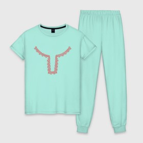 Женская пижама хлопок с принтом Рубашка со славянским узором в Тюмени, 100% хлопок | брюки и футболка прямого кроя, без карманов, на брюках мягкая резинка на поясе и по низу штанин | русь