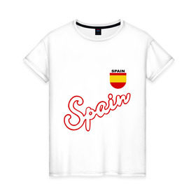 Женская футболка хлопок с принтом Сборной Испании по футболу в Тюмени, 100% хлопок | прямой крой, круглый вырез горловины, длина до линии бедер, слегка спущенное плечо | spain football | сборная испании по футболу