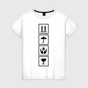 Женская футболка хлопок с принтом Осторожно, не бросать! в Тюмени, 100% хлопок | прямой крой, круглый вырез горловины, длина до линии бедер, слегка спущенное плечо | дорожные символы | не бросать | осторожно | символы