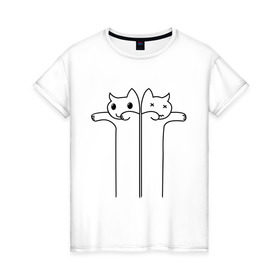 Женская футболка хлопок с принтом Зомби коты в Тюмени, 100% хлопок | прямой крой, круглый вырез горловины, длина до линии бедер, слегка спущенное плечо | животные | зомби коты | коты | коты мертвецы | котята | кошки