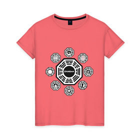 Женская футболка хлопок с принтом LOST - Все станции Dharma в Тюмени, 100% хлопок | прямой крой, круглый вырез горловины, длина до линии бедер, слегка спущенное плечо | Тематика изображения на принте: dharma | lost | лост | остаться в живых