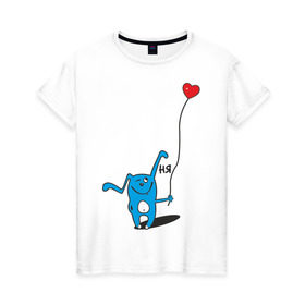 Женская футболка хлопок с принтом Ня в Тюмени, 100% хлопок | прямой крой, круглый вырез горловины, длина до линии бедер, слегка спущенное плечо | воздушный шар | воздушный шарик | зайчик | заяц | кролик | ня | сердечко | сердце