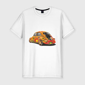 Мужская футболка премиум с принтом Машина жук в Тюмени, 92% хлопок, 8% лайкра | приталенный силуэт, круглый вырез ворота, длина до линии бедра, короткий рукав | Тематика изображения на принте: хиппи