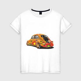 Женская футболка хлопок с принтом Машина жук в Тюмени, 100% хлопок | прямой крой, круглый вырез горловины, длина до линии бедер, слегка спущенное плечо | хиппи