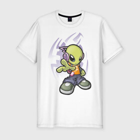 Мужская футболка премиум с принтом Инопланетянин (5) в Тюмени, 92% хлопок, 8% лайкра | приталенный силуэт, круглый вырез ворота, длина до линии бедра, короткий рукав | alien | гуманоид | инопланетянин | летающая тарелка | нло | пришельцы