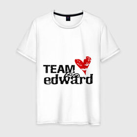 Мужская футболка хлопок с принтом Team edward в Тюмени, 100% хлопок | прямой крой, круглый вырез горловины, длина до линии бедер, слегка спущенное плечо. | new moon | twilight | затмение | новолуние | сага | сумерки | эдвард