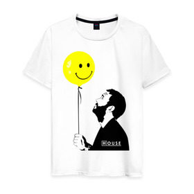 Мужская футболка хлопок с принтом Доктор Хаус и шарик в Тюмени, 100% хлопок | прямой крой, круглый вырез горловины, длина до линии бедер, слегка спущенное плечо. | everybody lies | haus | house | все лгут | доктор | хауз | хаус | хью лори