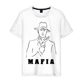 Мужская футболка хлопок с принтом Мафия в Тюмени, 100% хлопок | прямой крой, круглый вырез горловины, длина до линии бедер, слегка спущенное плечо. | бандит | гангстер | клан | мафиозе | мафия | оружие | пистолет | шляпа