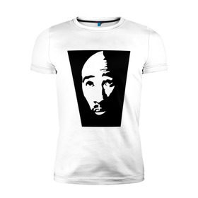 Мужская футболка премиум с принтом 2pac face в Тюмени, 92% хлопок, 8% лайкра | приталенный силуэт, круглый вырез ворота, длина до линии бедра, короткий рукав | gansta | hip | hop | rap | tupac | рэп | тупак | хип | хоп