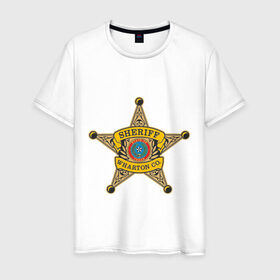 Мужская футболка хлопок с принтом Шериф города в Тюмени, 100% хлопок | прямой крой, круглый вырез горловины, длина до линии бедер, слегка спущенное плечо. | sheriff | звезда шерифа | знак шерифа | коп | соp | шериф