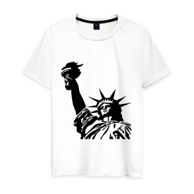 Мужская футболка хлопок с принтом Статуя свободы в Тюмени, 100% хлопок | прямой крой, круглый вырез горловины, длина до линии бедер, слегка спущенное плечо. | freedom | америка | символ америки | статуя | статуя свободы | статуя свободы в ny.штаты | сша