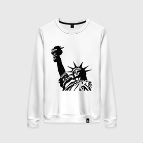 Женский свитшот хлопок с принтом Статуя свободы в Тюмени, 100% хлопок | прямой крой, круглый вырез, на манжетах и по низу широкая трикотажная резинка  | freedom | америка | символ америки | статуя | статуя свободы | статуя свободы в ny.штаты | сша