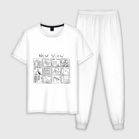 Мужская пижама хлопок с принтом Комикс - падение с крыши в Тюмени, 100% хлопок | брюки и футболка прямого кроя, без карманов, на брюках мягкая резинка на поясе и по низу штанин
 | comics