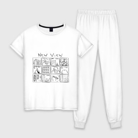 Женская пижама хлопок с принтом Комикс - падение с крыши в Тюмени, 100% хлопок | брюки и футболка прямого кроя, без карманов, на брюках мягкая резинка на поясе и по низу штанин | comics