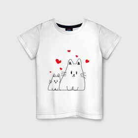 Детская футболка хлопок с принтом Кошачья любовь в Тюмени, 100% хлопок | круглый вырез горловины, полуприлегающий силуэт, длина до линии бедер | коты | кошачья любовь | кошки | любовь | сердце | чувства