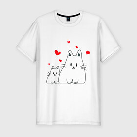 Мужская футболка премиум с принтом Кошачья любовь в Тюмени, 92% хлопок, 8% лайкра | приталенный силуэт, круглый вырез ворота, длина до линии бедра, короткий рукав | коты | кошачья любовь | кошки | любовь | сердце | чувства