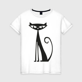 Женская футболка хлопок с принтом Элегантная кошечка в Тюмени, 100% хлопок | прямой крой, круглый вырез горловины, длина до линии бедер, слегка спущенное плечо | cat | киса | кошечка | кошка | кошки | элегантная кошка