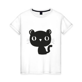 Женская футболка хлопок с принтом Милый котенок - мяу в Тюмени, 100% хлопок | прямой крой, круглый вырез горловины, длина до линии бедер, слегка спущенное плечо | киса | котенок | котята | кошечка | кошки | мяу