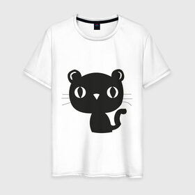 Мужская футболка хлопок с принтом Милый котенок - мяу в Тюмени, 100% хлопок | прямой крой, круглый вырез горловины, длина до линии бедер, слегка спущенное плечо. | киса | котенок | котята | кошечка | кошки | мяу