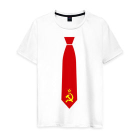 Мужская футболка хлопок с принтом Советский галстук в Тюмени, 100% хлопок | прямой крой, круглый вырез горловины, длина до линии бедер, слегка спущенное плечо. | серп и молот | советский галстук | советский галстукгалстук | советский союз | ссср