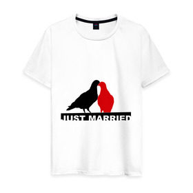 Мужская футболка хлопок с принтом На свадьбу в Тюмени, 100% хлопок | прямой крой, круглый вырез горловины, длина до линии бедер, слегка спущенное плечо. | голуби | любовь