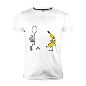 Мужская футболка премиум с принтом I`m a Banana в Тюмени, 92% хлопок, 8% лайкра | приталенный силуэт, круглый вырез ворота, длина до линии бедра, короткий рукав | Тематика изображения на принте: банан