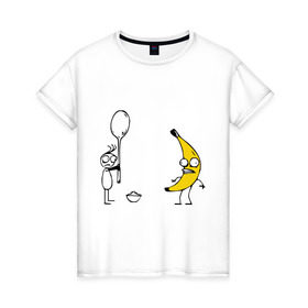 Женская футболка хлопок с принтом I`m a Banana в Тюмени, 100% хлопок | прямой крой, круглый вырез горловины, длина до линии бедер, слегка спущенное плечо | банан