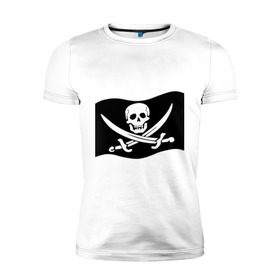 Мужская футболка премиум с принтом Веселый Роджер (пират) в Тюмени, 92% хлопок, 8% лайкра | приталенный силуэт, круглый вырез ворота, длина до линии бедра, короткий рукав | Тематика изображения на принте: пират