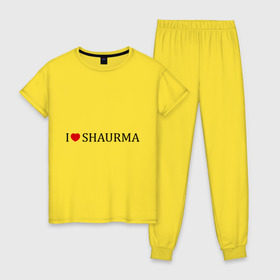 Женская пижама хлопок с принтом Люблю шаурму в Тюмени, 100% хлопок | брюки и футболка прямого кроя, без карманов, на брюках мягкая резинка на поясе и по низу штанин | еда | люблю шаурму | пища | шаурма