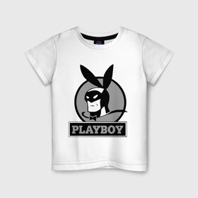 Детская футболка хлопок с принтом Playboy (Человек-кролик) в Тюмени, 100% хлопок | круглый вырез горловины, полуприлегающий силуэт, длина до линии бедер | Тематика изображения на принте: кролик | плейбой | плэйбой | символа playboy человек кролик. rabbitman.playboy