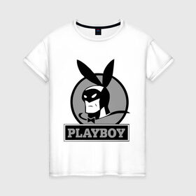 Женская футболка хлопок с принтом Playboy (Человек-кролик) в Тюмени, 100% хлопок | прямой крой, круглый вырез горловины, длина до линии бедер, слегка спущенное плечо | кролик | плейбой | плэйбой | символа playboy человек кролик. rabbitman.playboy